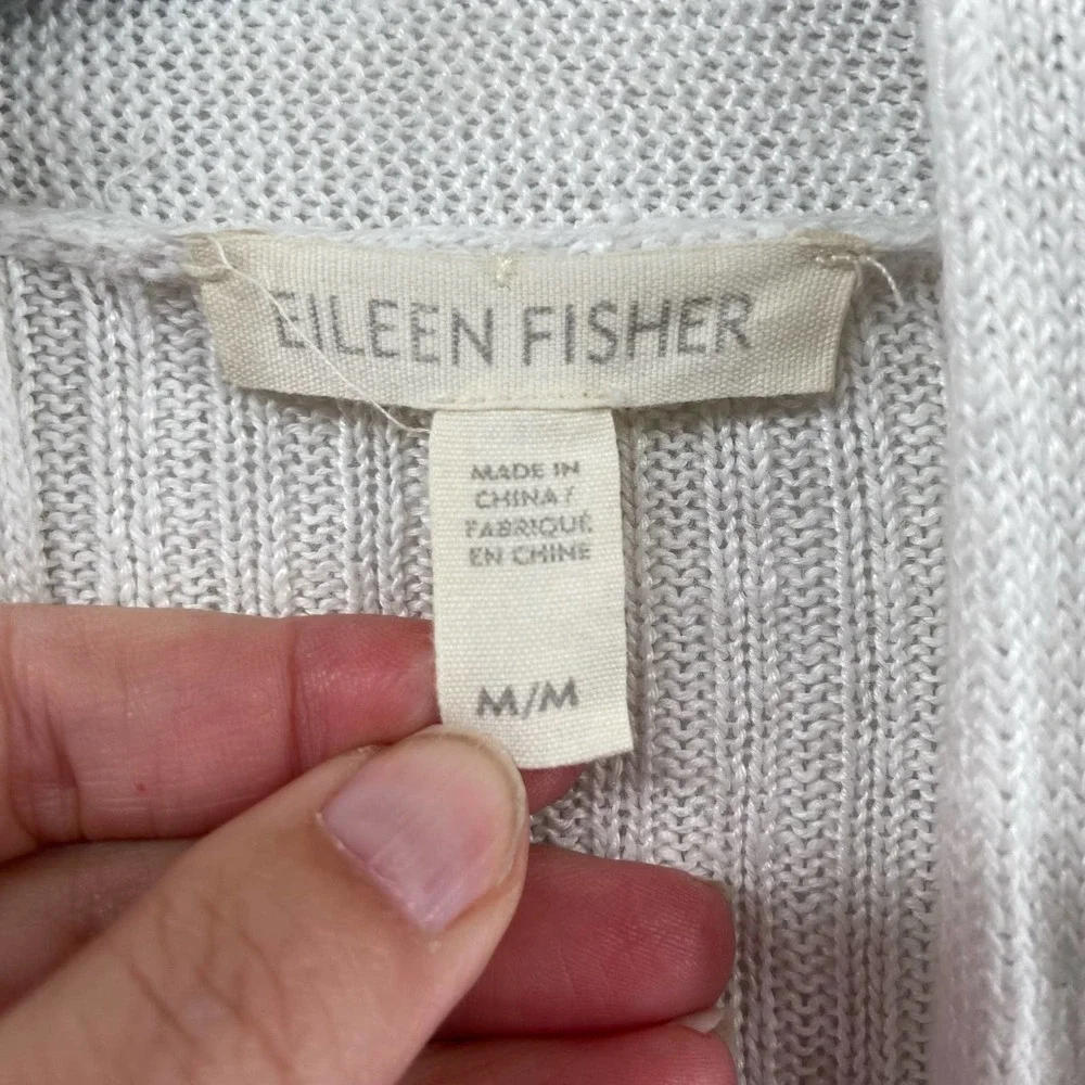 Eileen Fisher White Organic Linen Open Front Cardigan Size Medium - Picture 2 of 6